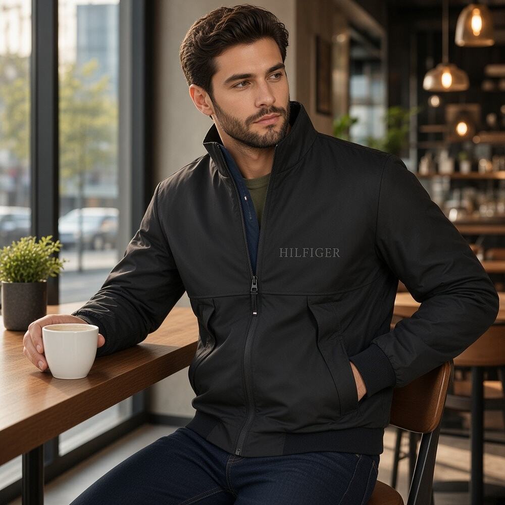 Tommy Hilfiger Men’s Tech Bomber Jacket NWT | Black | Size Large | TH Flex (004)